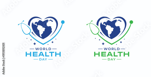 World Health Day logo,  7th April World Health Day, health day with global icon, stethoscope design template. 