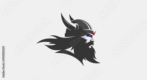 Viking Warrior Head Logo with Horned Helmet and Beard.