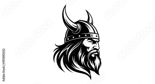 Viking Warrior Head with Horned Helmet and Beard.