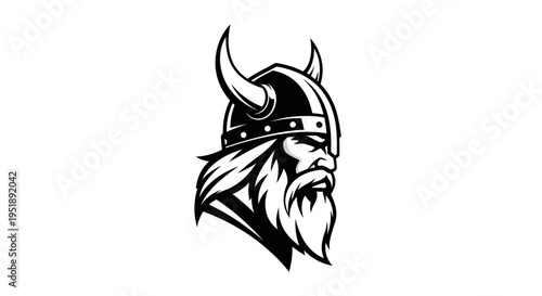 Viking Warrior Head with Horned Helmet and Beard.
