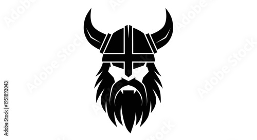 Viking Warrior Head with Horned Helmet and Beard.