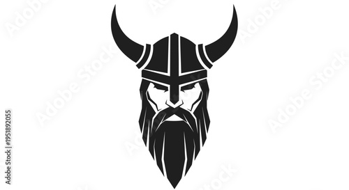 Viking Warrior Head with Horned Helmet and Beard.