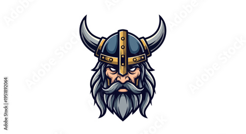 Viking Warrior Head with Horned Helmet and Beard.
