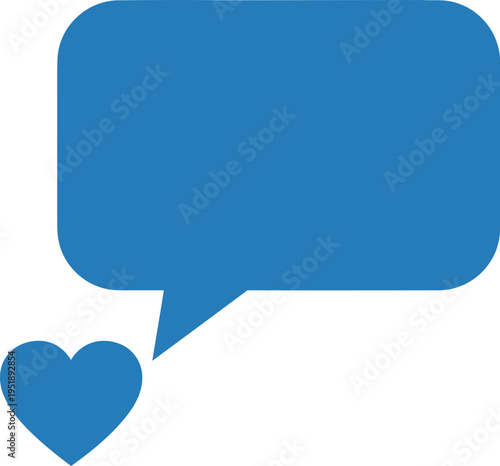 A blue speech bubble with a heart icon representing communication, love, and expression on transparent background