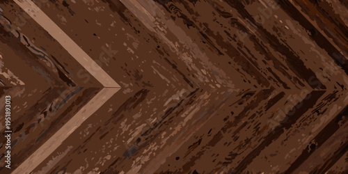 Close up of a brown herringbone patterned wooden floor with light lines