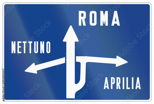 Historic Italian road sign from 1959 - Directions to Rome, Nettuno and Aprilia