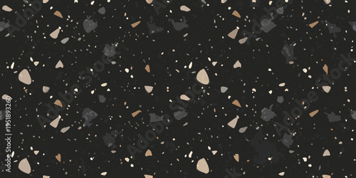 Dark terrazzo pattern with scattered stone and mineral fragments