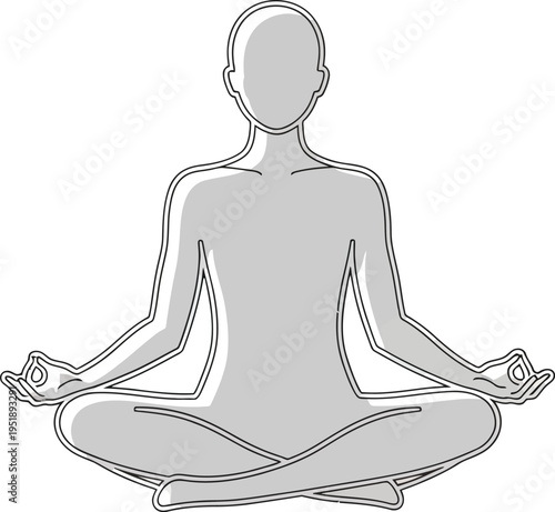 Human silhouette in yoga lotus pose, meditation figure, spiritual practice, inner peace symbol, mindful exercise