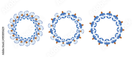 A set of round banners and floral wreaths. Abstract floral and leaf designs. Backgrounds with space for text. Drawing, sketch, and outline. Colored frame for greeting cards and invitations.