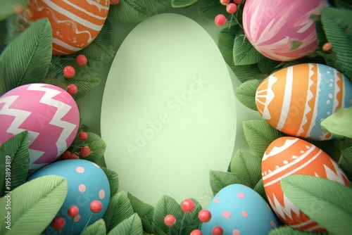 Wallpaper Mural Easter Eggs Surrounded by Green Leaves and Red Berries Torontodigital.ca