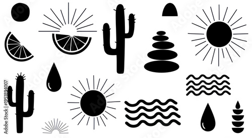 Minimalist Desert and Nature Elements Collection Black and White.