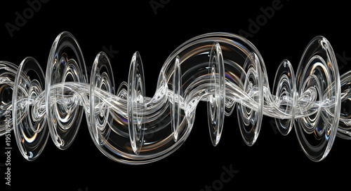 Bending Glass Waves Reflecting Continuous Light Loops Representing Abstract Time Cycle