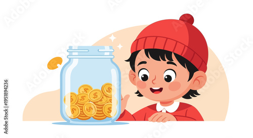 Child with Coin Jar Savings.
