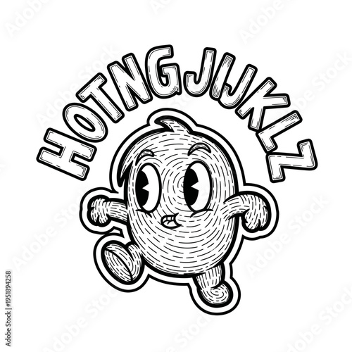 Retro Cartoon Character Running with Text Hoting Juklz.