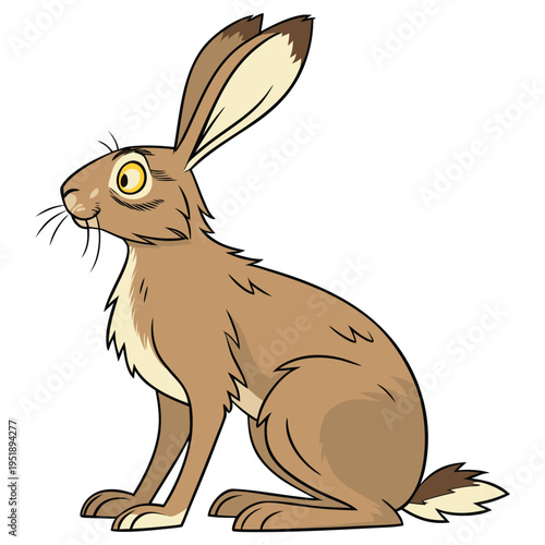 Cartoon illustration of a brown hare sitting