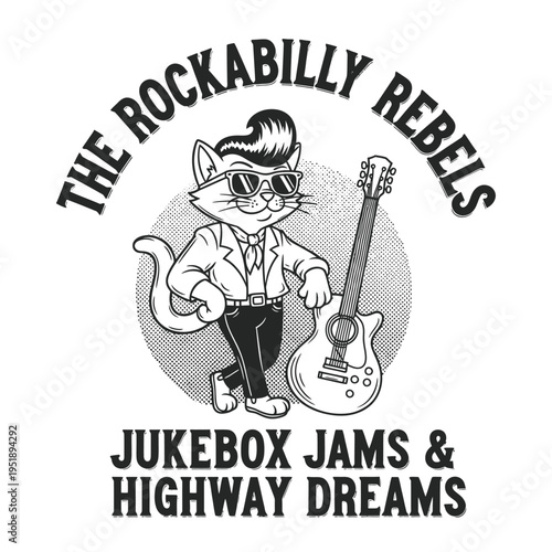 Rockabilly Cat Musician with Guitar.