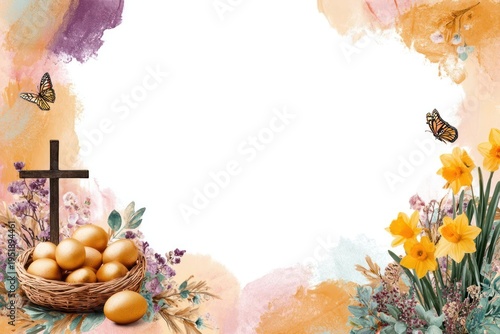 Wallpaper Mural Easter Eggs in Basket with Cross and Flowers Torontodigital.ca