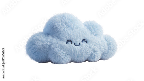 Canvas Print A charming, fluffy light blue cloud creature with a cute smiling face, rendered