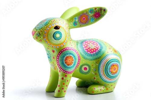 Wallpaper Mural Green Bunny Figurine with Colorful Patterns on White Background Torontodigital.ca