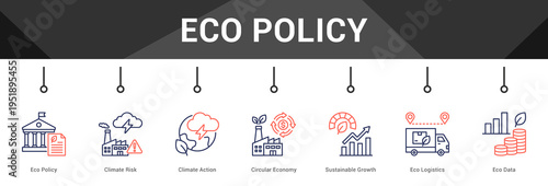 Eco Policy  Modern and clean web banner illustration vector featuring thematic icons