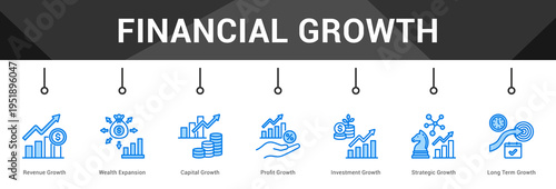 Financial Growth  Modern and clean web banner illustration vector featuring thematic icons