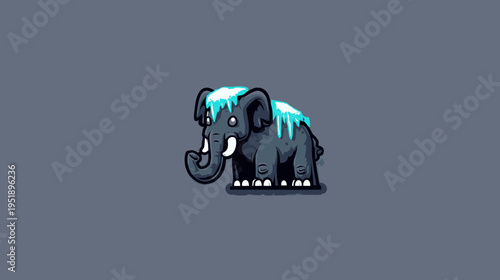 A cartoon-style illustration of an elephant, grey with melting ice on top, on a dark grey background