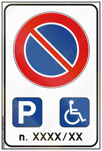 Road sign used in Italy - Parking reserved for vehicles with disabled persons with personal badge number