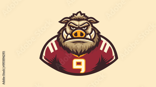 A stylized illustration of a boar in a football uniform, rendered with bold colors and a determined expression