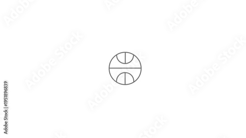 A gray line drawing of a sphere, segmented with curves and lines against a stark white backdrop