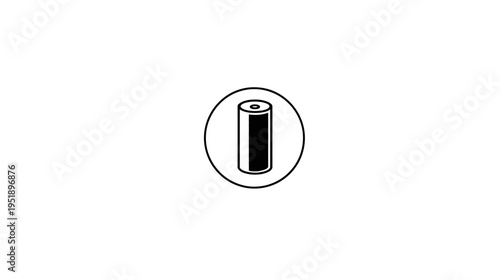 A simple, black-and-white icon depicting a cylindrical battery shape within a circular outline