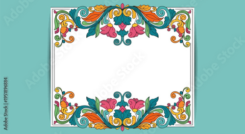 Colorful floral frame design element.