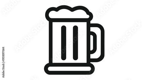 A black and white line art illustration of a beer stein with foamy head and handle