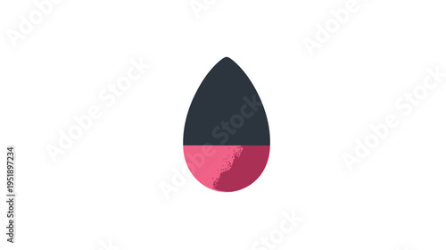 A two-toned teardrop shape with a textured pink bottom half and a solid blue top on white