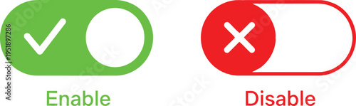 Minimalist graphic design showing enable and disable toggle switches for user interface elements Vector