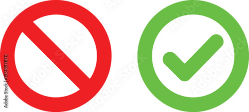 A red prohibition circle next to a green circle with a checkmark representing choice and status Vector