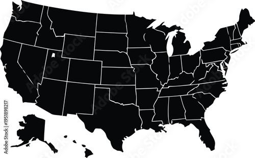 A black and white silhouette map of the united states of america with state borders clearly shown Vector