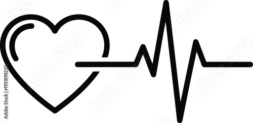 A minimalist black line art icon featuring a heart shape combined with an electrocardiogram pulse Vector