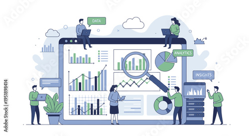 Business people analyzing data on a large computer screen