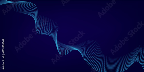 Abstract glowing wave lines on dark blue background. Dynamic wave pattern. Modern flowing wavy lines. Futuristic technology concept. Suit for banner, poster, cover, brochure, flyer, website