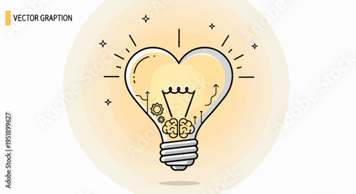 Creative Idea Generation Concept Represented by a Heart Shaped Light Bulb Illustrating Knowledge and Innovation to Solve Problems Leading to New Thinking and Inspiration for Success