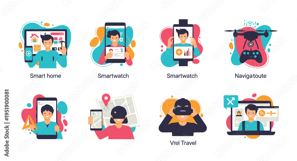 Obraz premium Set of 8 smart home and technology icons vector