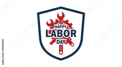 Labor Day icon with tools and shield vector