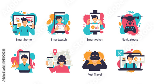 Set of 8 smart home and technology icons vector