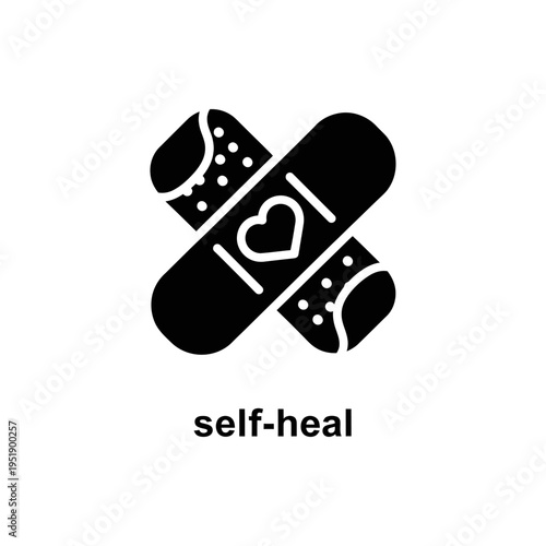 Self-heal bandage concept with heart symbol for wellness and recovery flat design illustration