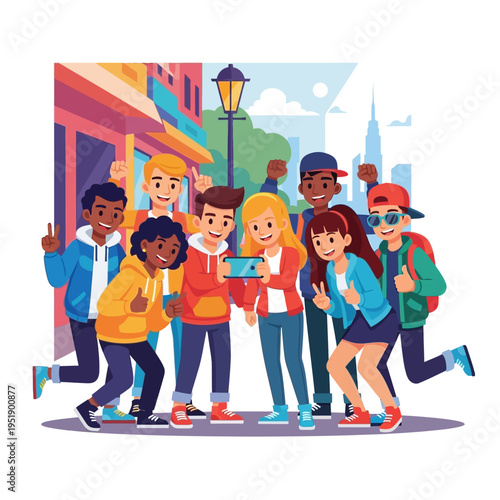 Diverse group of happy friends.