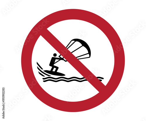 ISO 7010 P065 No kite surfing sign. Prohibition sign pictogram vector design and illustration.
