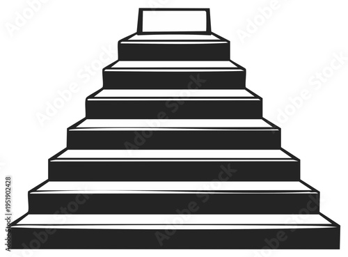 Monochrome Staircase Leading Upwards Towards a Platform, Perspective View of a Solid Step Structure