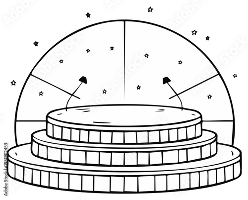 Empty Circular Stage Podium with Spotlight Effect and Stars for Performance or Presentation