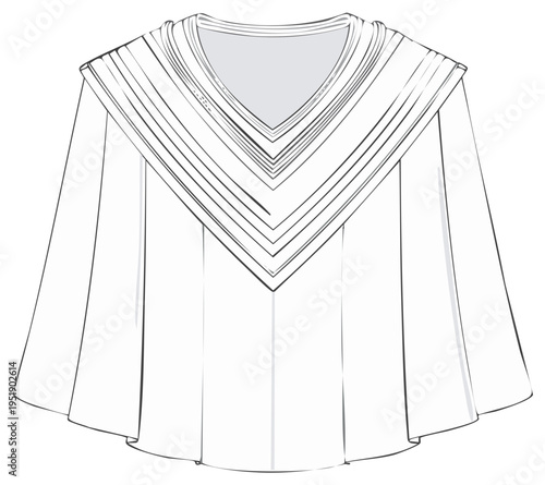 Illustration of a white ceremonial cape garment with a pleated collar, vector design.