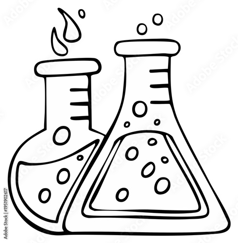 Illustration of chemistry flasks with bubbles and smoke
